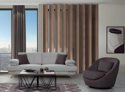 Design Sofa Set 3+1 Grau Braun Polster Lounge Couch Wohnzimmer Modern Holzfüße