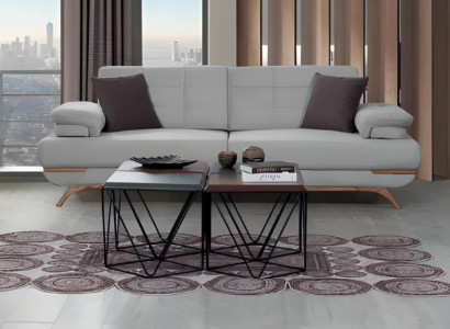 Design Sofa 3-Sitzer Grau Polster Couch Wohnzimmer Modern Holzfüße Elegant