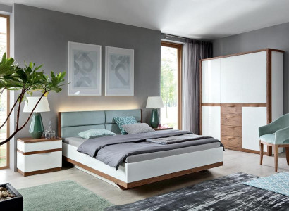 Komplett Schlafzimmer Bett 2x Nachttische Holz Kleiderschrank Einrichtung