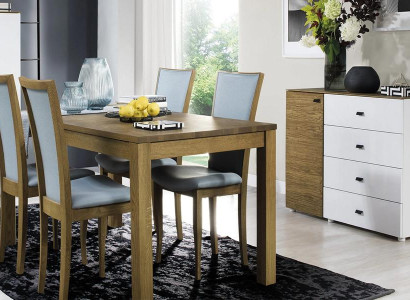Esszimmer Modern Set Esstisch + 4x Stühle Designer Luxuriöses Kommode