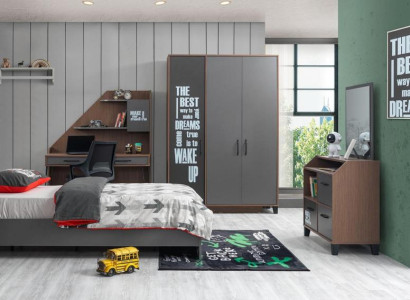 Modernes 3-teiliges Möbelset aus Holz in Grau für Schlafzimmer