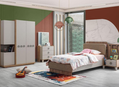 Kinderzimmer Set Beige Kinderbett Nachttisch Kommode Kleiderschrank Luxus