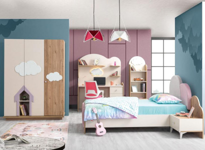 Set Kinderbett Nachttisch Kommode Kleiderschrank Buecherregal Schreibtisch