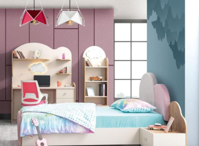 Kinderzimmer-Set Rosa aus Holz mit Bett, Nachttisch, Bücherregal