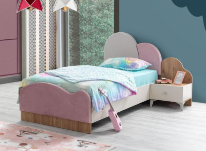 Rosa Kinderbett mit Nachttisch aus Holz – Elegantes Kinderzimmer-Set