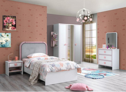 Kinderzimmer Set Kinderbett Nachttisch Kommode Kleiderschrank Modern Weiß