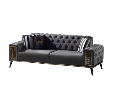Wohnzimmer 3-Sitzer Dreisatzsofa Polster Möbel Stoff Schwarz Modern Couch