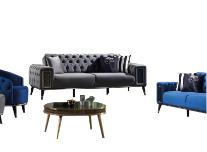 Sofagarnitur Sofa 3+3+1+1 Sitzer Wohnzimmer Set 4tlg Sofas Modern Schwarz Blau