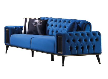 Wohnzimmer 3-Sitzer Dreisatzsofa Polster Möbel Stoff Blau Modern Couch