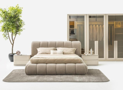 Schlafzimmer Set Bett + 2х Nachttische + Kleiderschrank Moderne Design 4tlg