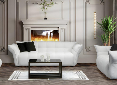 Sofagruppe Sofa 4 Sitzer Sessel Stoffsofas Couchgarnitur Weiß Sitzmöbel