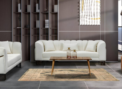 Couchgarnitur 2x Sofas 3 Sitzer Sessel Stoff Kunstleder Wohnzimmer Set