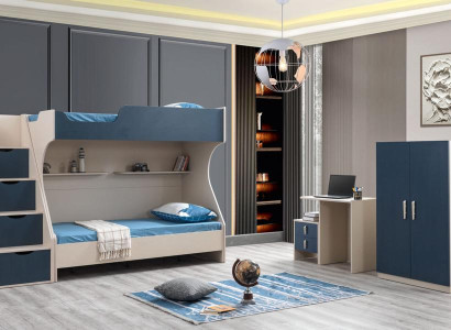 Kinderbett Blau aus Holz mit modernem Design