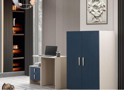 Blaues Möbelset aus Holz für Schlafzimmer und Arbeitszimmer