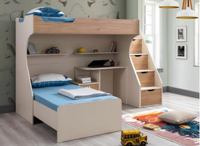 Kinderzimmer Möbelset aus Holz in Braun mit Bett, Nachttisch