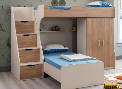 Kinderzimmer Möbelset Braun aus Holz mit Kinderbett, Nachttisch