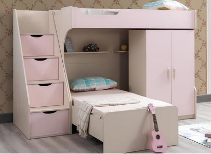 Modern Kinderzimmer Set Kinderbett  Top-Qualität Kleiderschrank stilvolle Rosa
