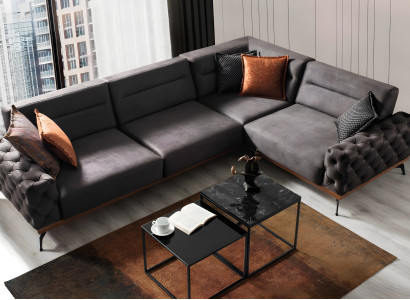 Grau Chesterfield Sofa, L-förmig, 3-teilig, mit Kissen, 300x220x80 cm