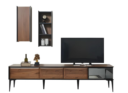 Braunes TV-Lowboard, Modern, Holz, 4 Türen, Freistehend, 210x48x85 cm