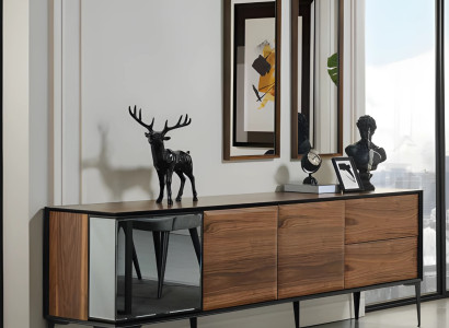 Braune Konsole, Modern, Freistehend, 2 Schubladen, 220x50x79 cm