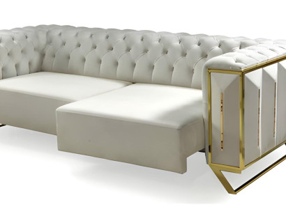 Verstellbare Chesterfield Couch Multifunktion Sofa Dreisitzer Big Beige Gold