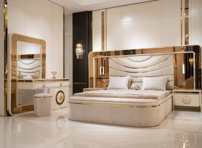 Elegantes Schlafzimmer Set aus Holz in Weiß mit Nachttischen