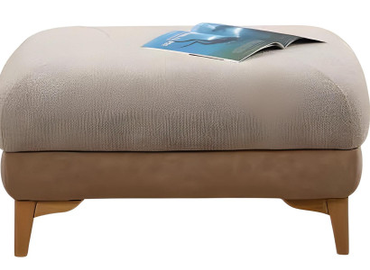 Moderner Beiger Stoffhocker mit Holzstruktur und praktischem