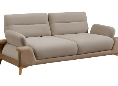 Moderner beiger Stoff 3-Sitzer-Sofa mit Holzrahmen