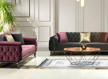 Couchgarnitur Sofa Couch Set Sitzgruppe Kombination Wohnlandschaft Lila 3+3