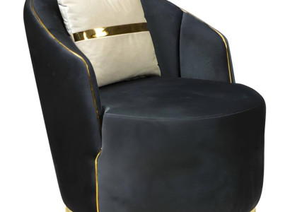 Sessel Loungesessel Gepolstert Samtoptik Edelstahl Schwarz-Gold Modern