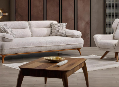 Moderner weißer Stoffsofa und Sessel im eleganten Wohnzimmer Set