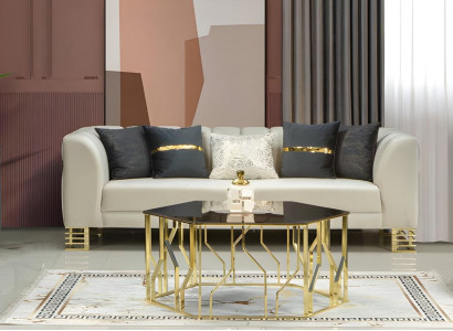 Luxus Dreisitzer Couch Sofa 3 Sitzer Polstercouch Edelstahl Gold Beige