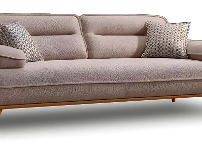 Elegantes graues Stoffsofa mit Holzrahmen für modernes Wohnzimmer