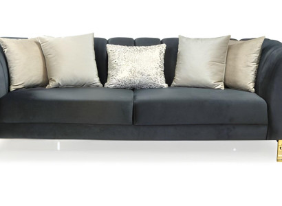 Designer Sofa 3 Sitzer Dreisitzer Couch Stoffsofa Edelstahl Schwarz Gold