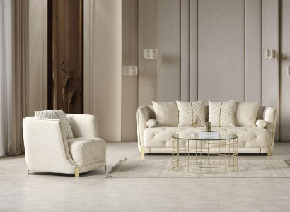 Luxus Weiß 2tlg Wohnzimmer Set Sofa 3-Sitzer Sessel Modernes Design Couch