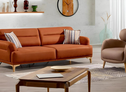 Moderne orange Stoff-Sofagarnitur 3+1 mit Holzrahmen