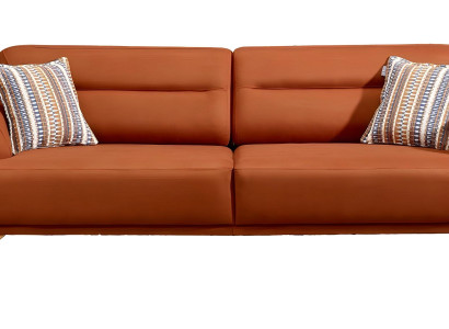 Elegantes orangefarbenes 3-Sitzer Sofa aus Textil mit Holzrahmen