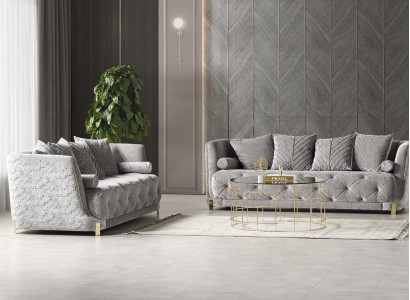 Grau Wohnzimmer 2x 3-Sitzer Sofas Luxuriöse Polster Couchen Sitzmöbel Moderne