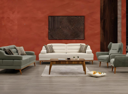 Moderne graue Sofagarnitur aus Textil und Holz
