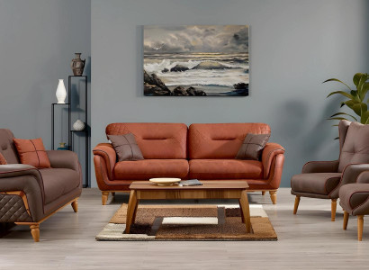 Moderner brauner Stoffsofa 4-teiliges Wohnzimmer Set mit Holzrahmen
