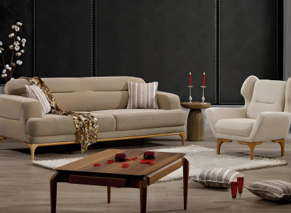 Graues Stoffsofa und Sessel modernes Wohnzimmer Set