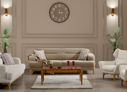 Elegantes weißes Stoff-Sofa-Set mit Holzrahmen für modernes Wohnzimmer