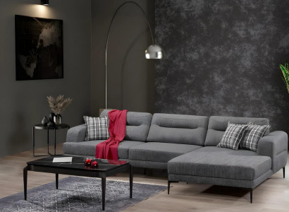 Elegantes graues Stoff-Ecksofa in L-Form modern und komfortabel