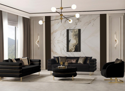 Modern Sofagarnitur 3 2 1 Sitzer Design Sofa Polster Couchen Couch Schwarz