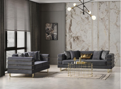 Luxuriöse Wohnzimmer 2x 3-Sitzer Sofas Grau Polster Couchen Sitzmöbel Modern