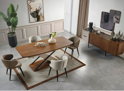 Esszimmer Set Garnitur Essgruppe Loft Stil Möbel Beige Esstische Kommode 6 tlg