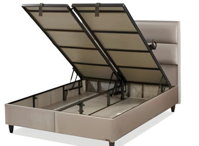 Graues Holz-Textil Bett modern elegant für Schlafzimmer