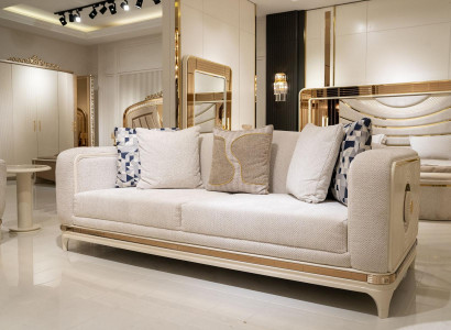 Modernes beige Stoffsofa mit Holzrahmen für Wohnzimmer