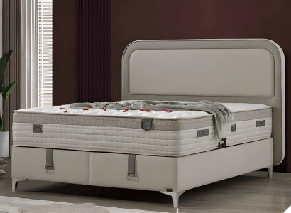 Grau modernes Holz Textil Bett mit Matratze