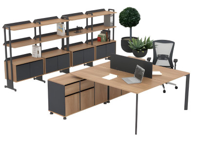 Doppelarbeitsplatz Büroschrank Kommoden Workstation Arbeitszimmer Set